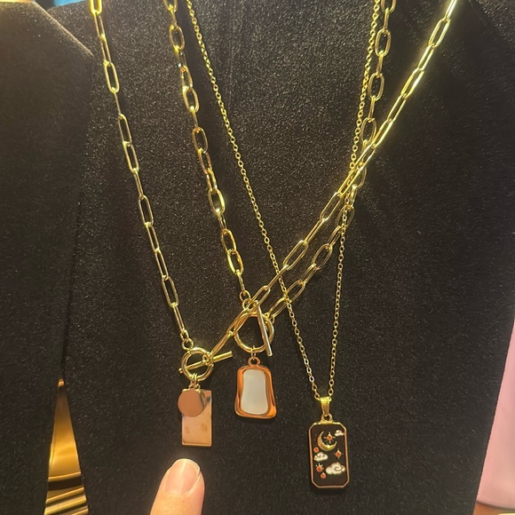 18k gold plated necklace modern elegant boho chain pendent classic style - Picture 5 of 5